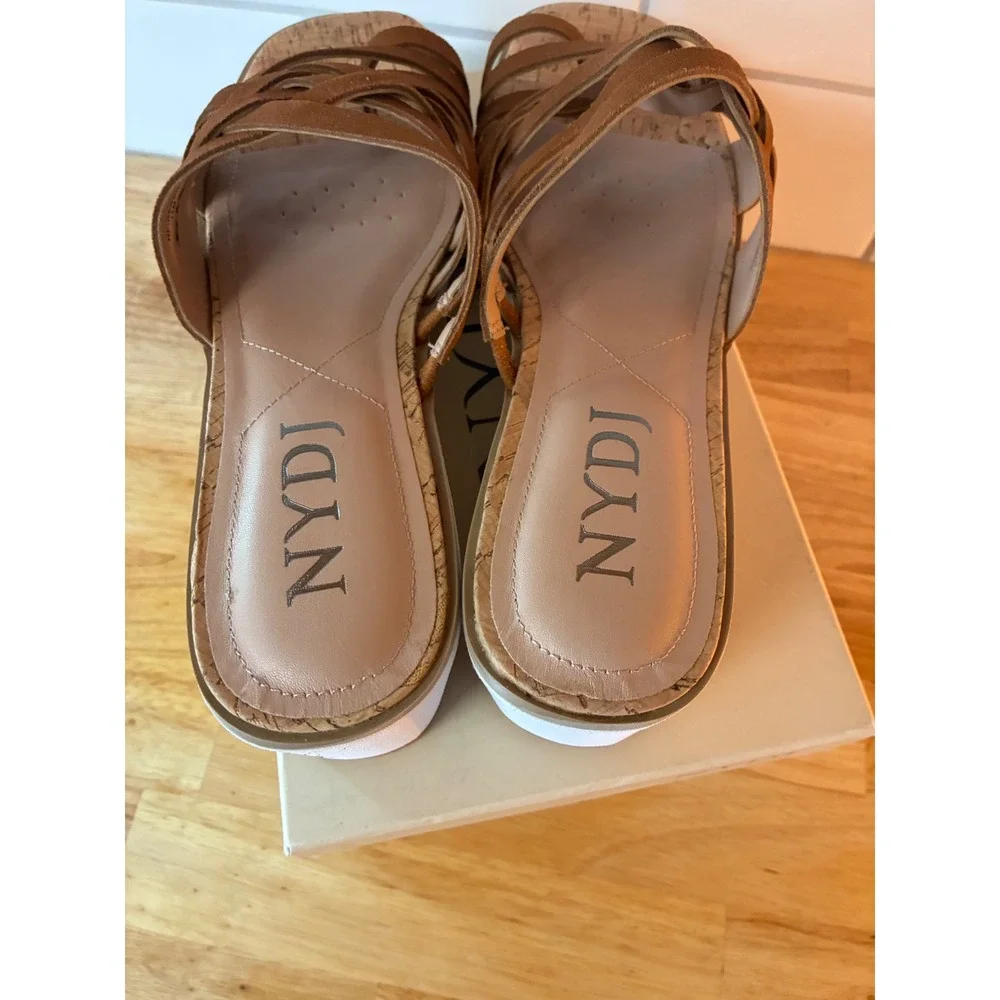 NYDJ Ressie Cognac Suede Strappy Wedge Sandals NF-RESSIE Platform Slides 11M